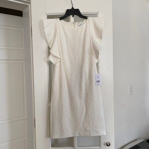 NWT - H by Halston - White Ivory Cocktail Ruffle Sleeve Dress Bridal Wedding 0